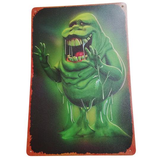 Slimer Ghostbusters Movie Poster – 12x8 Vintage Metal Tin Sign – Retro Wall Art for Man Cave, Bar