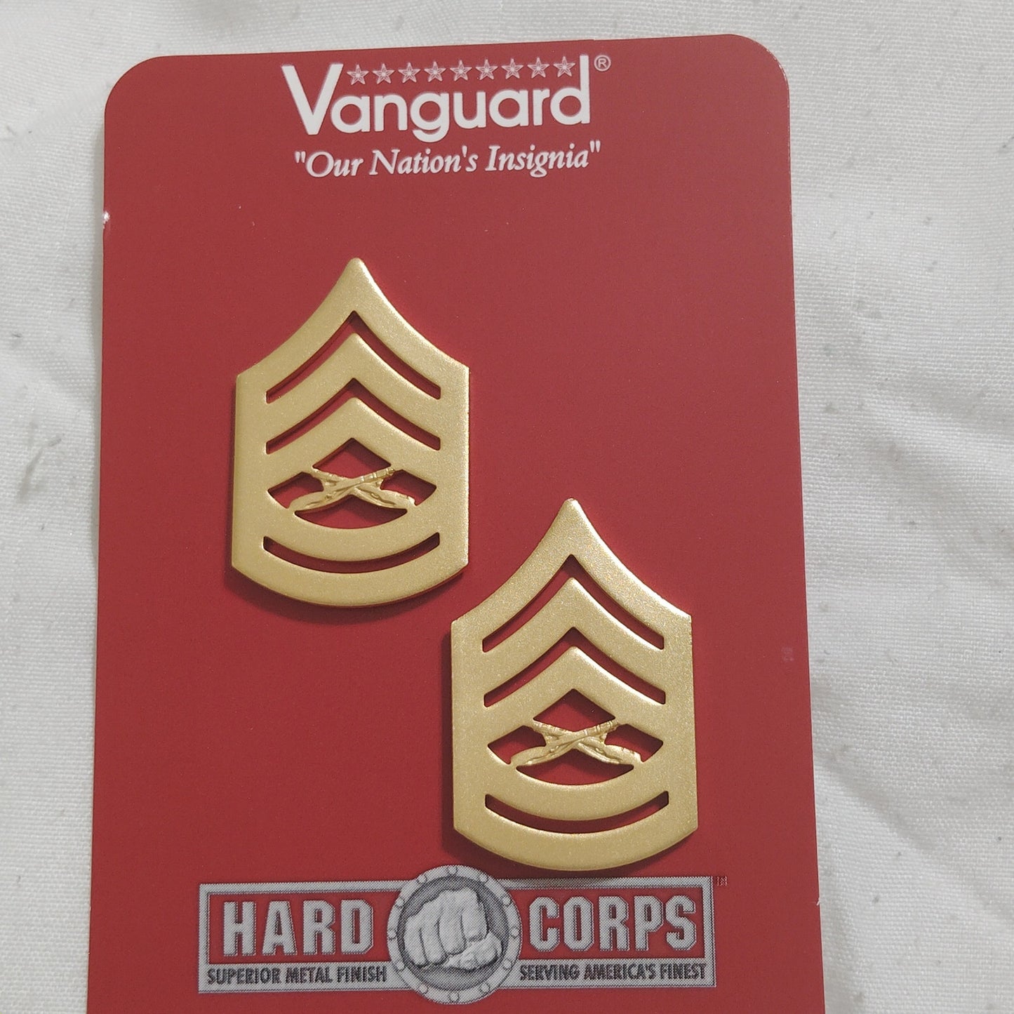 USMC Gunnery Sergeant Chevron – Satin Gold – 7/8" × 1.25" – Pair