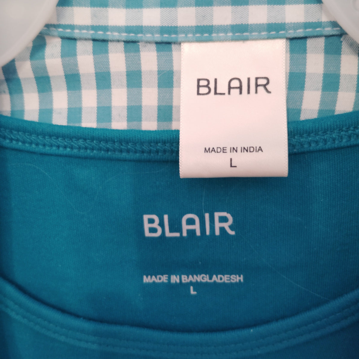 Blair Turquoise Gingham Tunic Shirt & Teal Tank Set Women’s Large Estate Outfit
