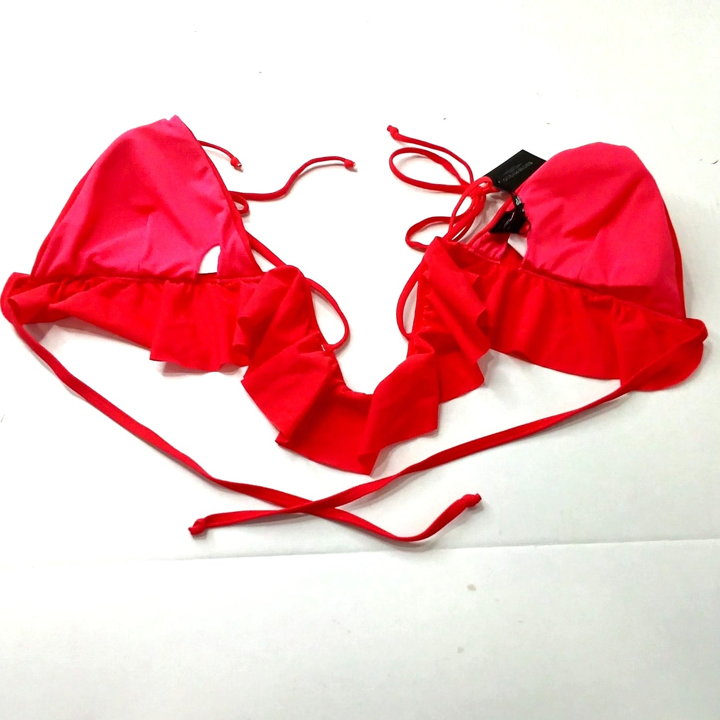 Ocean Blues Red Triangle Bikini Top Ruffle Trim Halter Tie Adjustable Women’s L