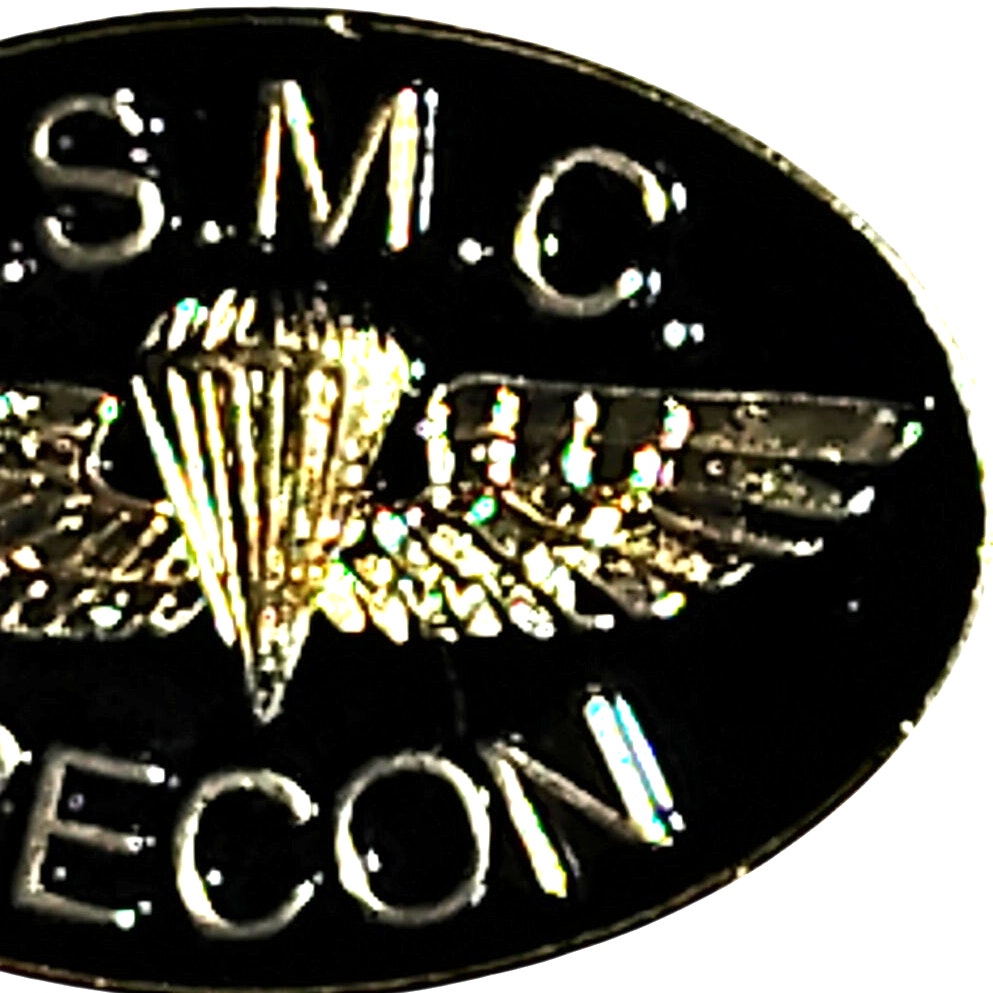 U.S.M.C. Recon Novelty Hat Lapel Brooch Pin, Oval, 1‑1/8"W × 3/4"H