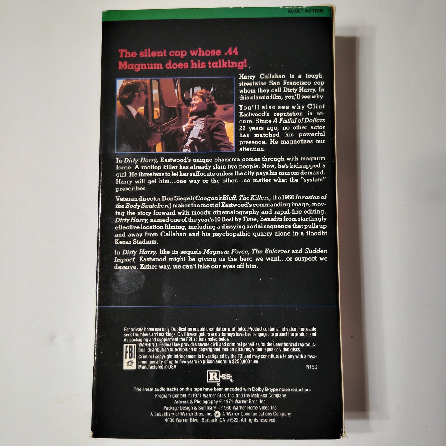 Dirty Harry VHS 1971 Clint Eastwood Full Screen NTSC Warner Bros Action Thriller
