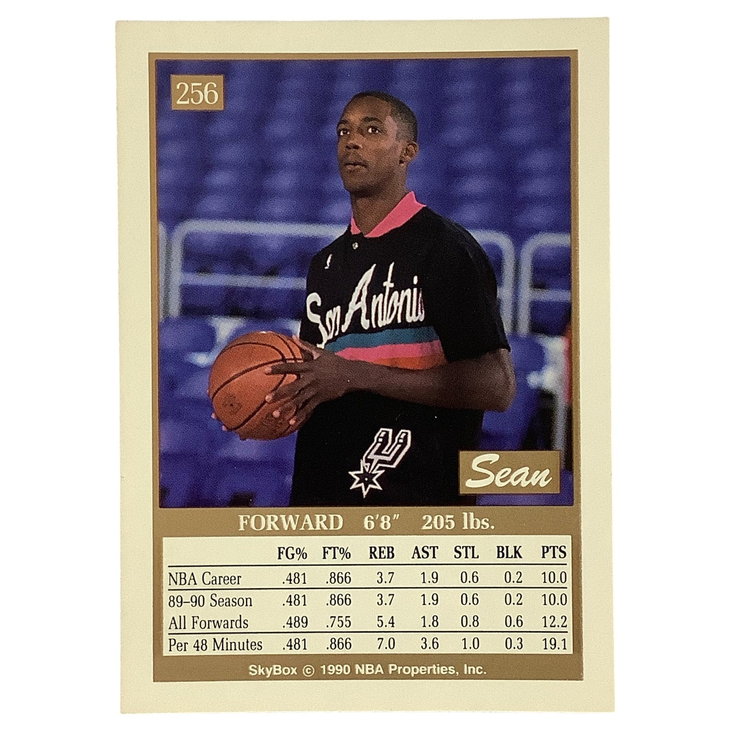 Sean Elliott, Card #256, San Antonia Spurs, 1990 NBA Skybox NM+