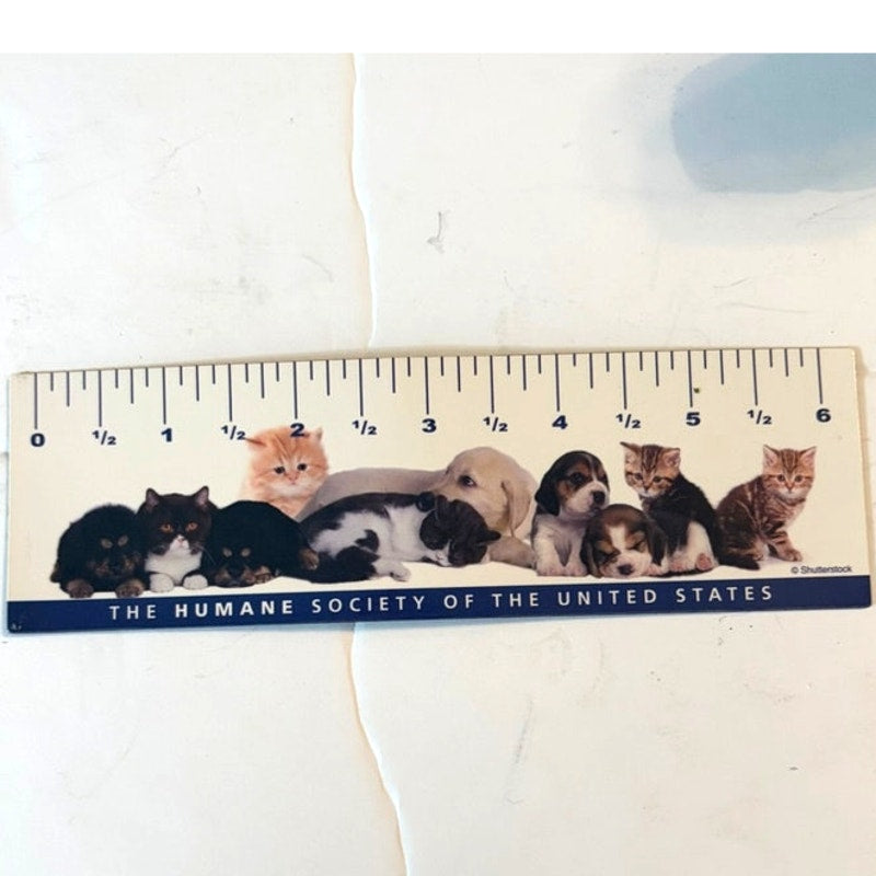 Humane Society Magnetic Ruler Fridge Magnet Puppies Kittens HSUS Promo 6.5x2