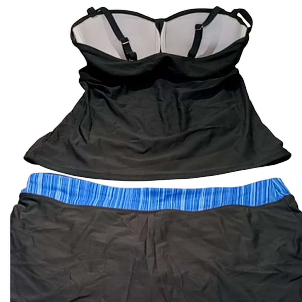 SAILBEE Rosy Grey Ruched Tankini and Skirted Swimsuit Rash Guard Set, M, Blue