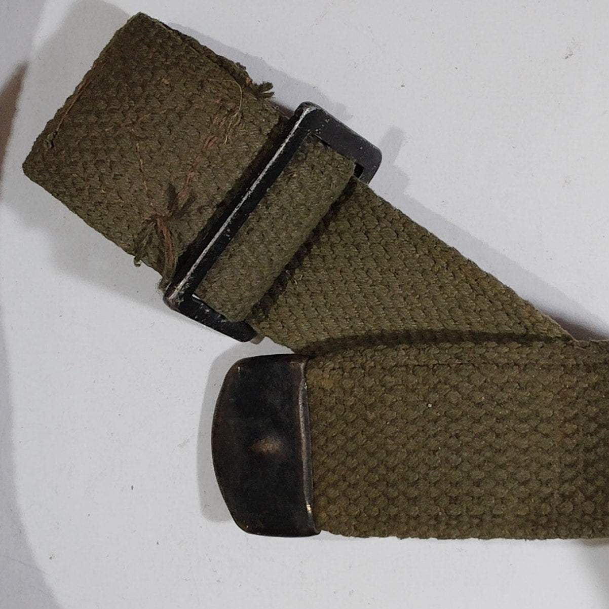 65" x 1-1/4" Military Green Webbing Belt – w/ Flat Buckle, Dimpled Metal Keeper