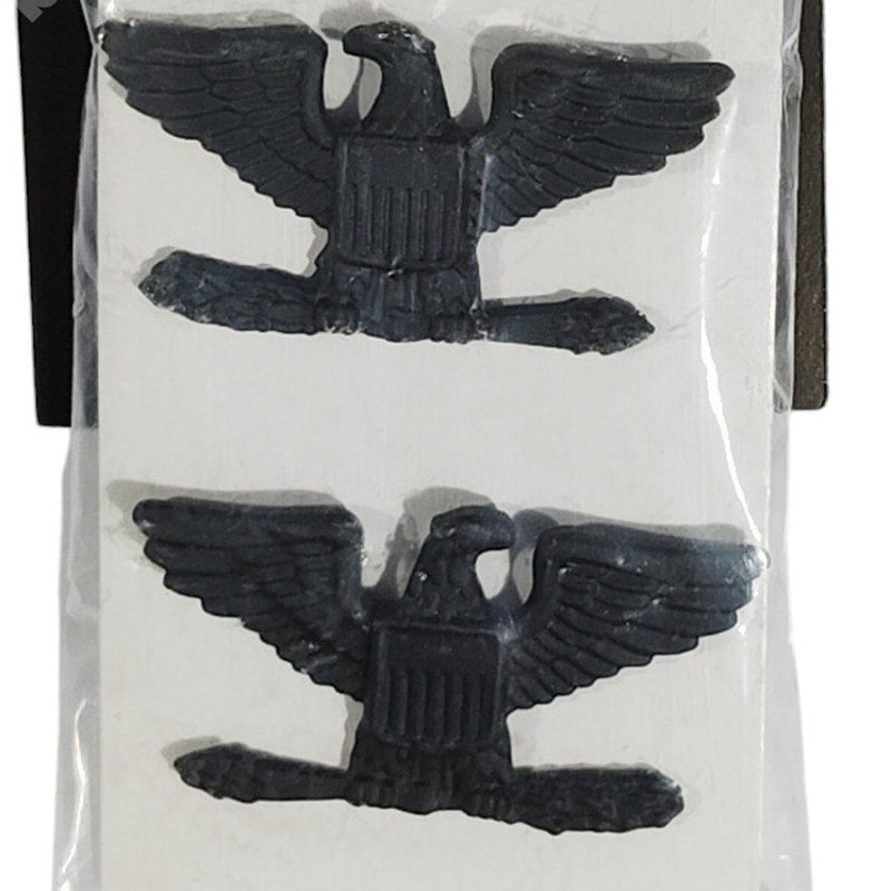 Rank Insignia Pin Set: Colonel (O-6) - Subdued Black Metal, 1-1/5"W x 3/4"H, NIP