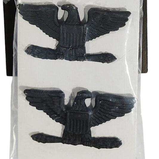 Rank Insignia Pin Set: Colonel (O-6) - Subdued Black Metal, 1-1/5"W x 3/4"H, NIP