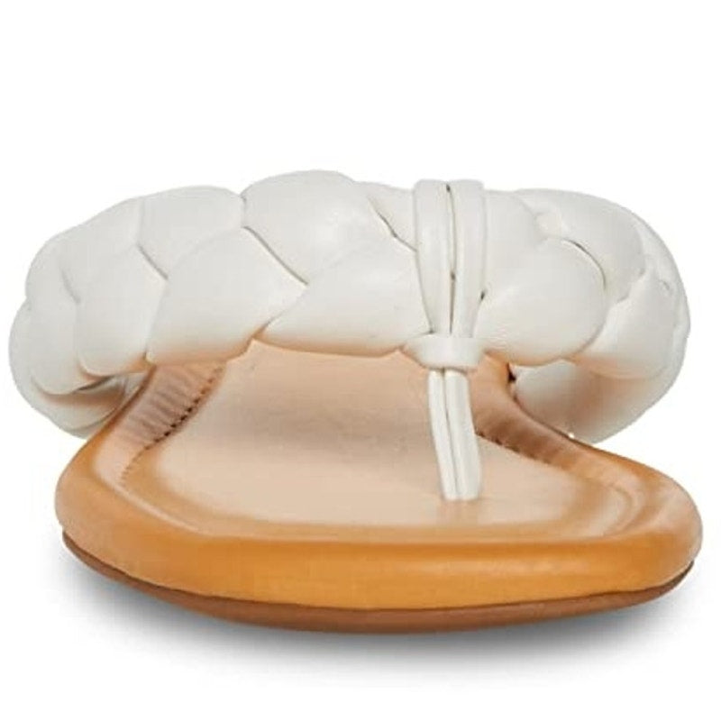 Madden Girl Precise Sandal – White Paris, Women’s 6, Braided Thong Flat Slip-On