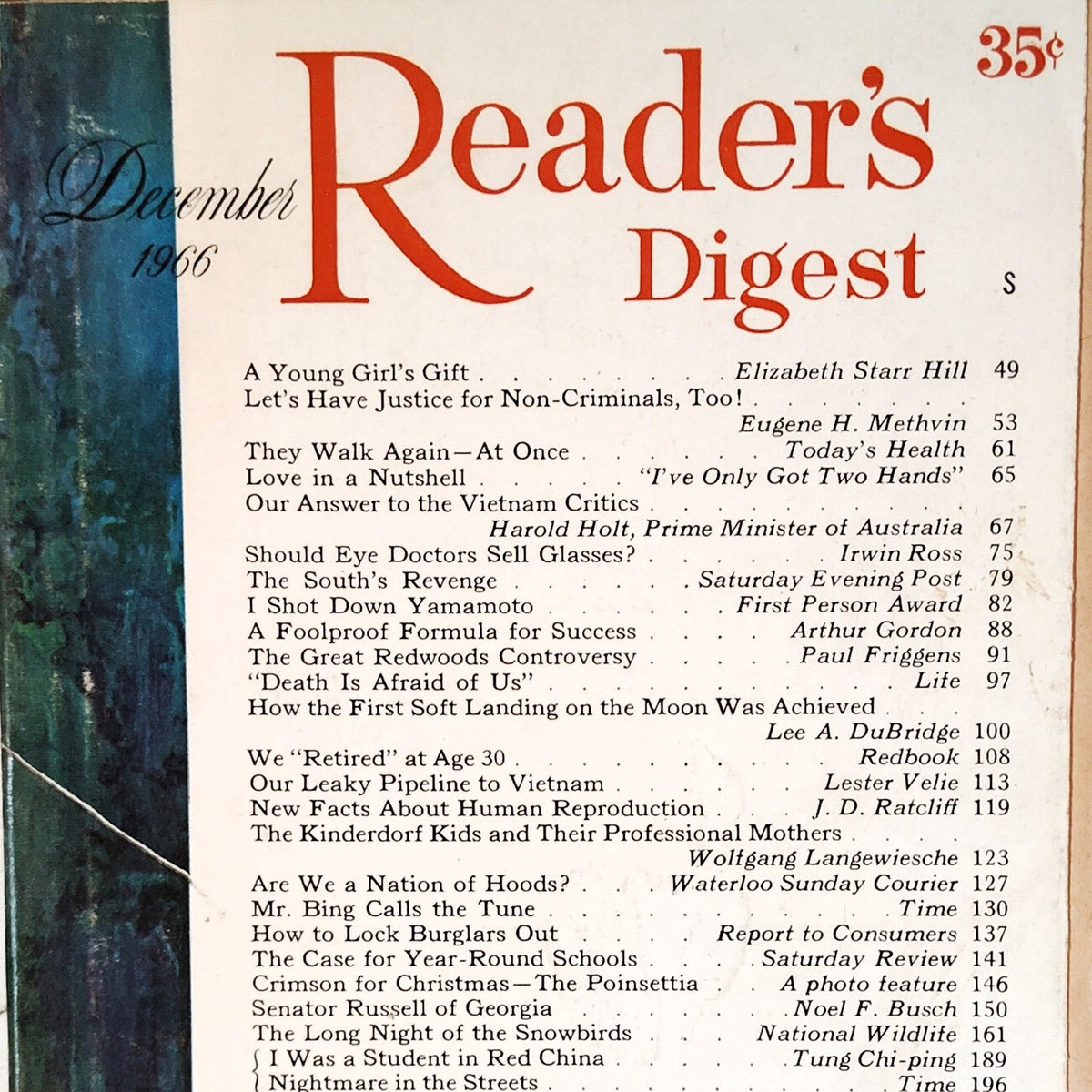 Reader's Digest December 1966 VTG Magazine 35¢ Holiday- Fold Out Ford Mustang Ad