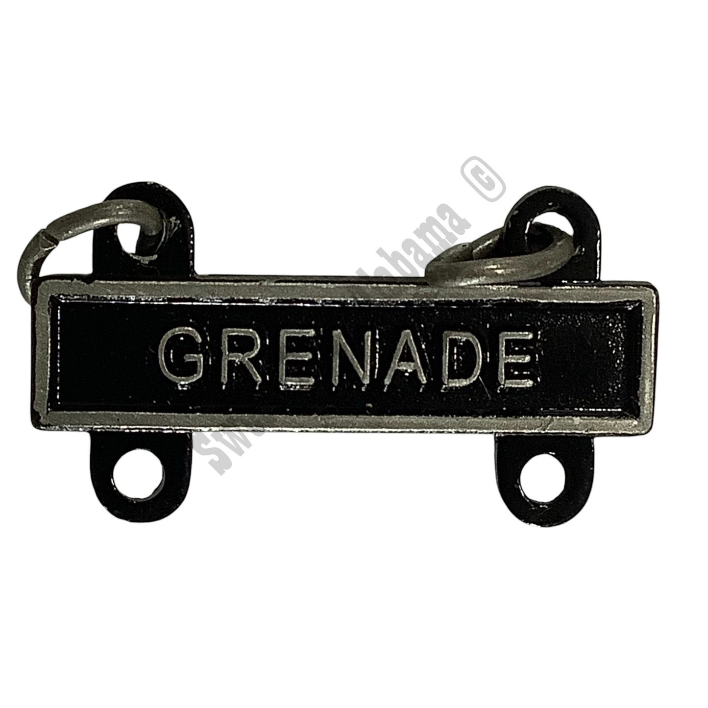 Military Qualification Bar, Grenade, Silver Text, Black Background, 1/2"H x 1"W