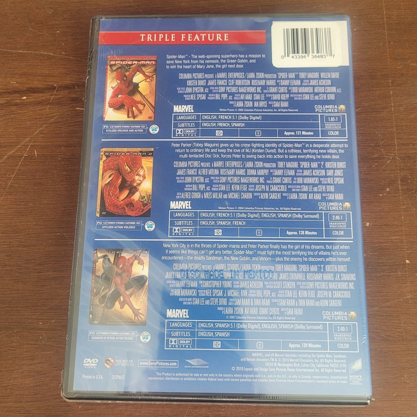 Spider-Man: The Motion Picture Trilogy (DVD 3-Movie Set) Tobey Maguire Superhero