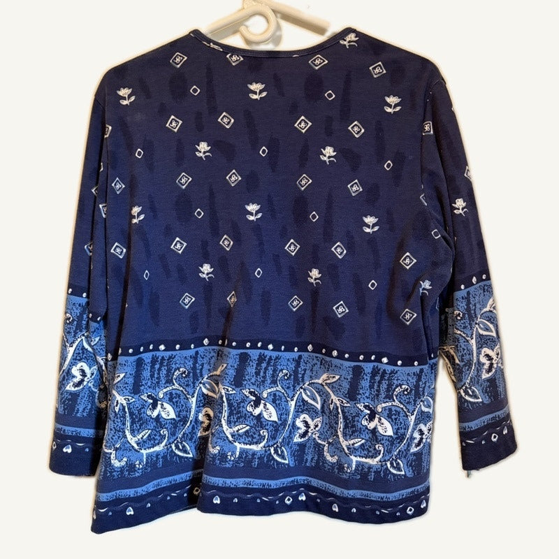 Blair Women's Navy Floral Print Long Sleeve Top & Skirt Set - Size L