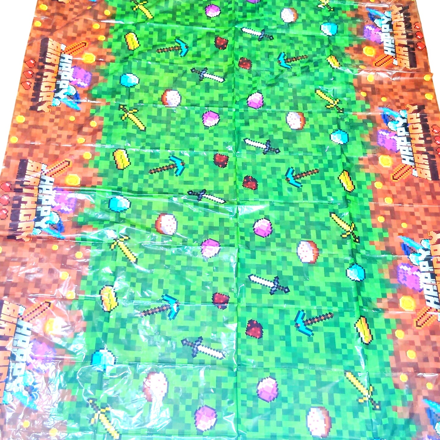 Pixel Birthday Party Tablecloth 60" ×102" Gaming Theme Large Table Cover