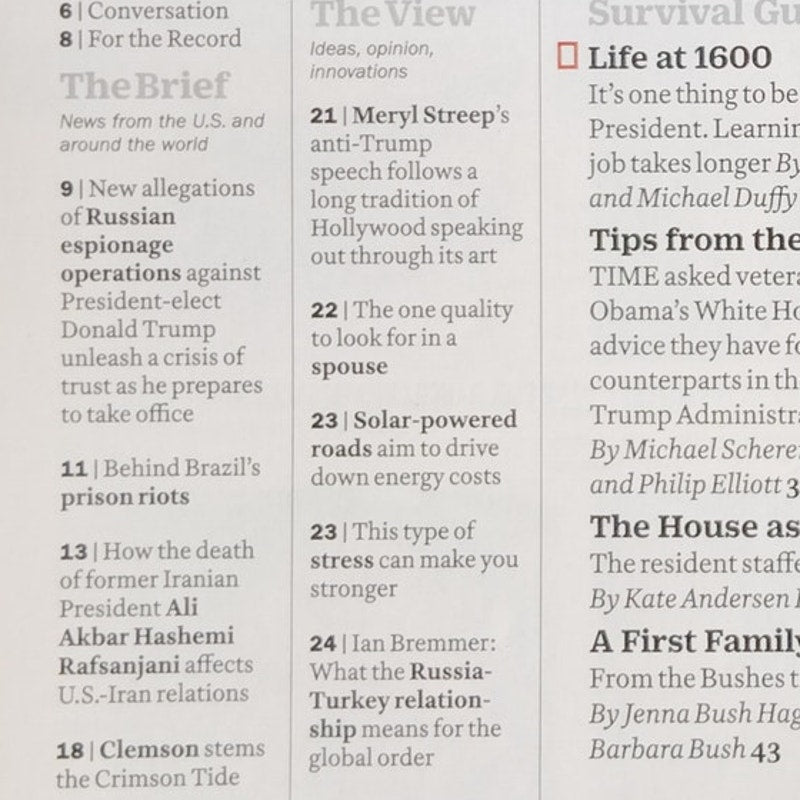 TIME Mag Jan 23, 2017 Incoming White House Survival Guide, Clemson vs Alabama