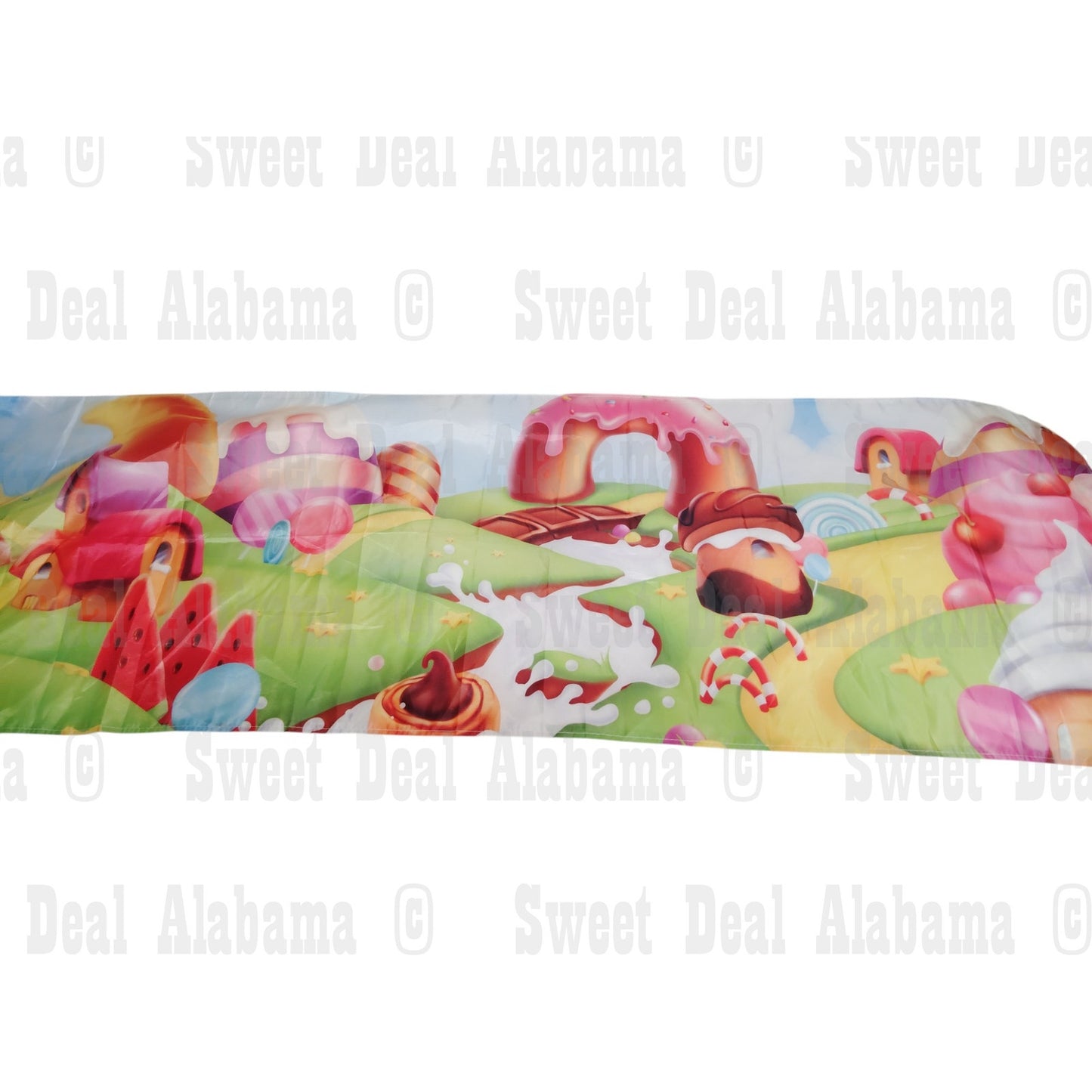 Cartoon Candy Castle Indoor/Outdoor Banner 118” x 20” Candyland Lollipop Rainbow
