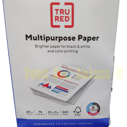 1 Ream, 500 Pages, TRU RED 8.5" X 11" Multipurpose Paper, 20 Lbs., 96 Brightness