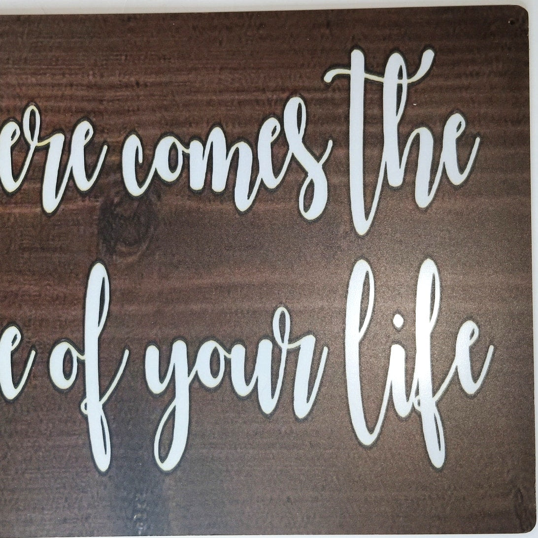 Rustic Wood Wedding Sign Here Comes the Love of Your Life Aisle Decor 16" x 12"