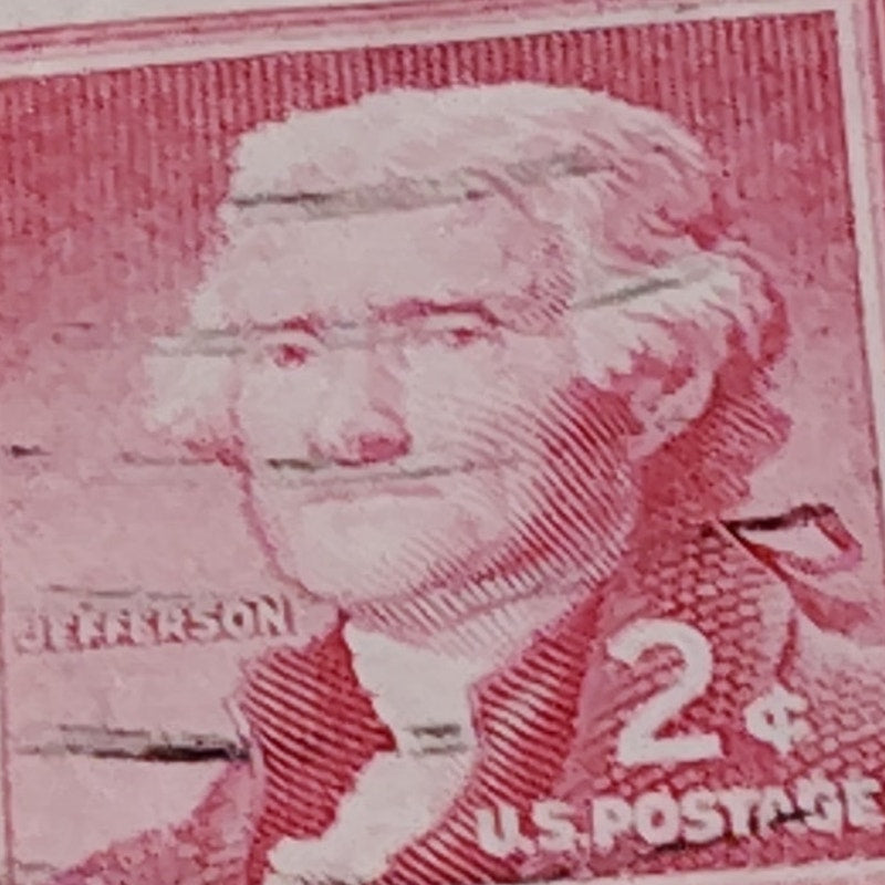 1954 2¢ Thomas Jefferson Stamp – Liberty Series – Scott #1033 – Carmine Rose