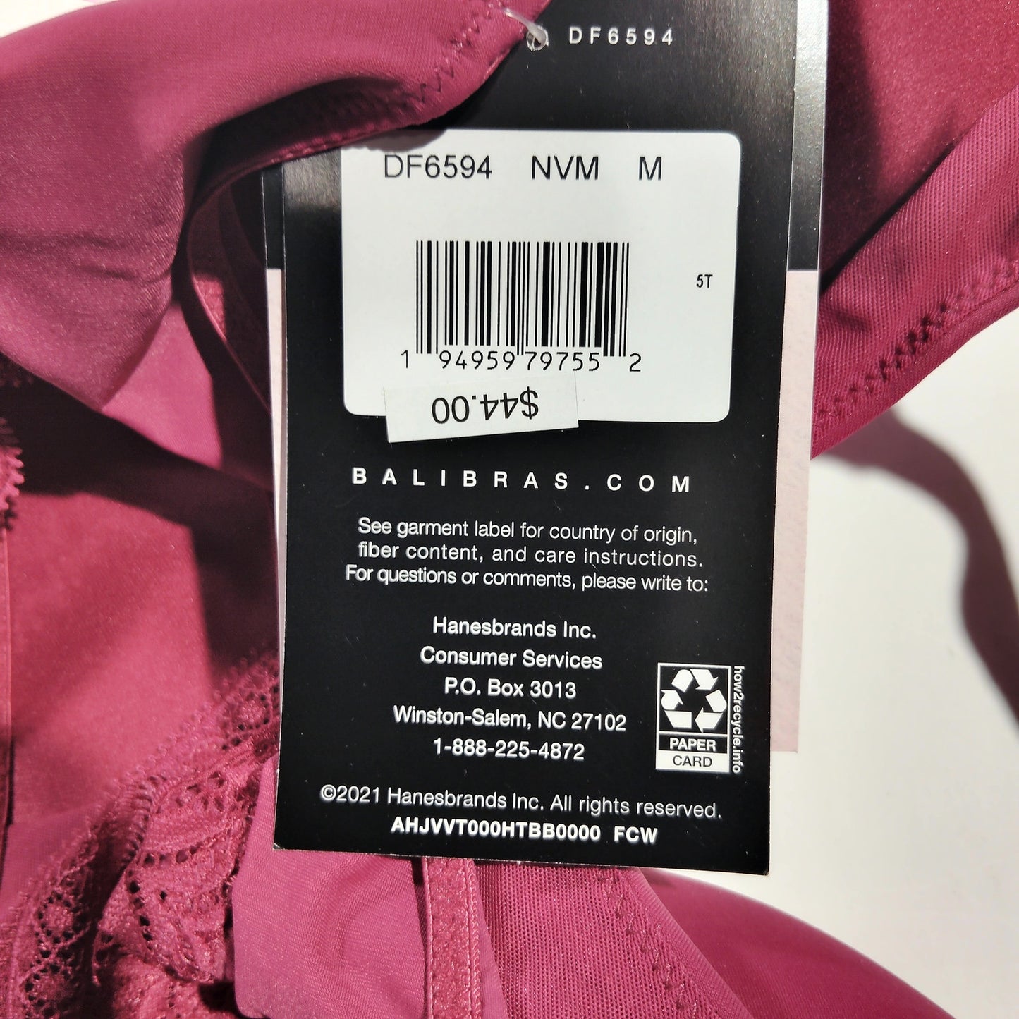 Bali Comfort Revolution Lace Wireless Bralette DF6594 – Deep Cerise – Medium