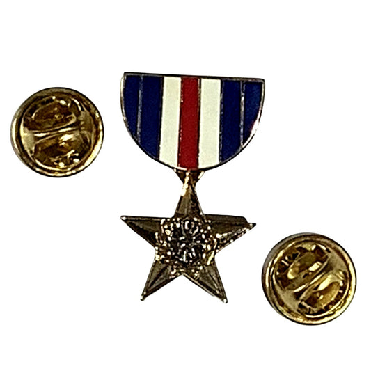 Silver Star Lapel / Hat Pin 1.25"H x .75"W, Gold Tone with Silver Tone Center