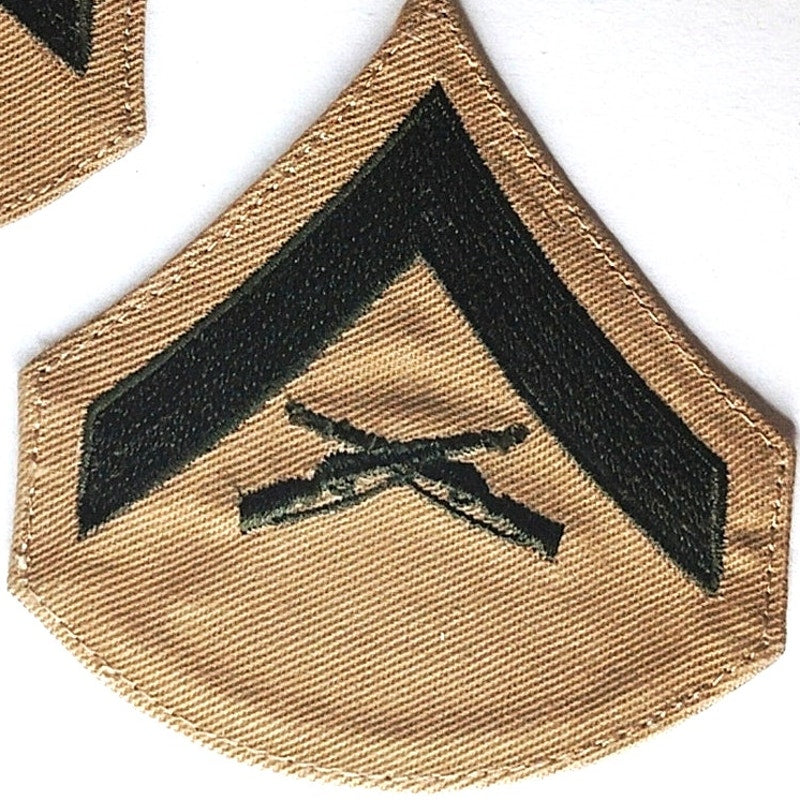 USMC Lance Corporal LCpl E-3 Patch Pair Green Khaki Novelty Sew-On 3" x 2.75"