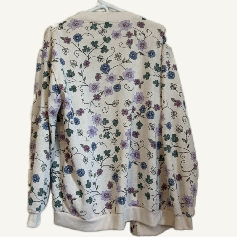 Blair 2-Piece Floral Cardigan Jacket & Purple Knit Top Set Women's Size L