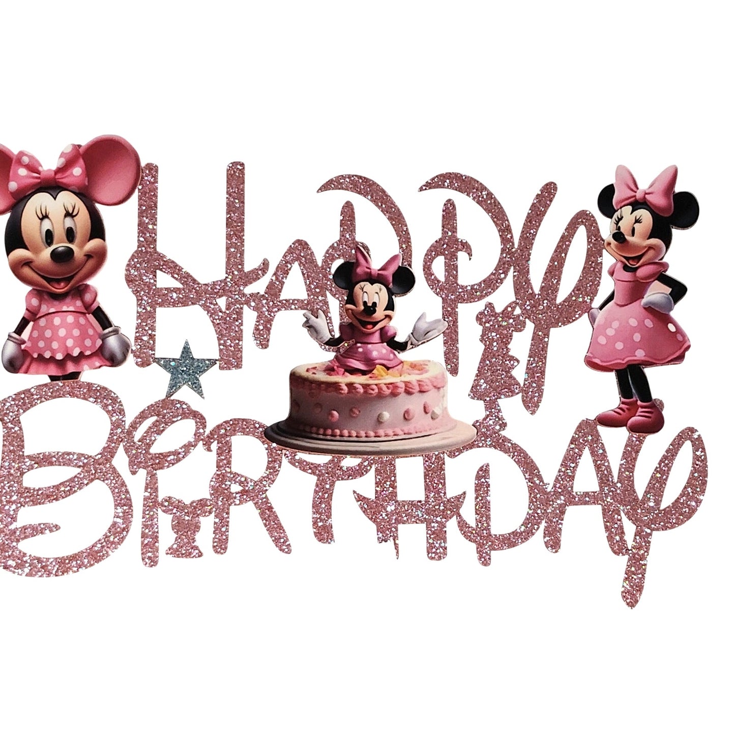 Minnie Mouse Cake Topper – Pink Glitter Birthday Decoration – NIP