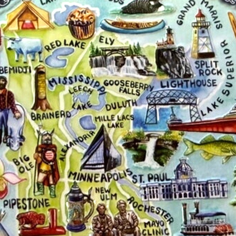 Minnesota State Map Magnet Classic Magnets 3" × 3" Embossed Design