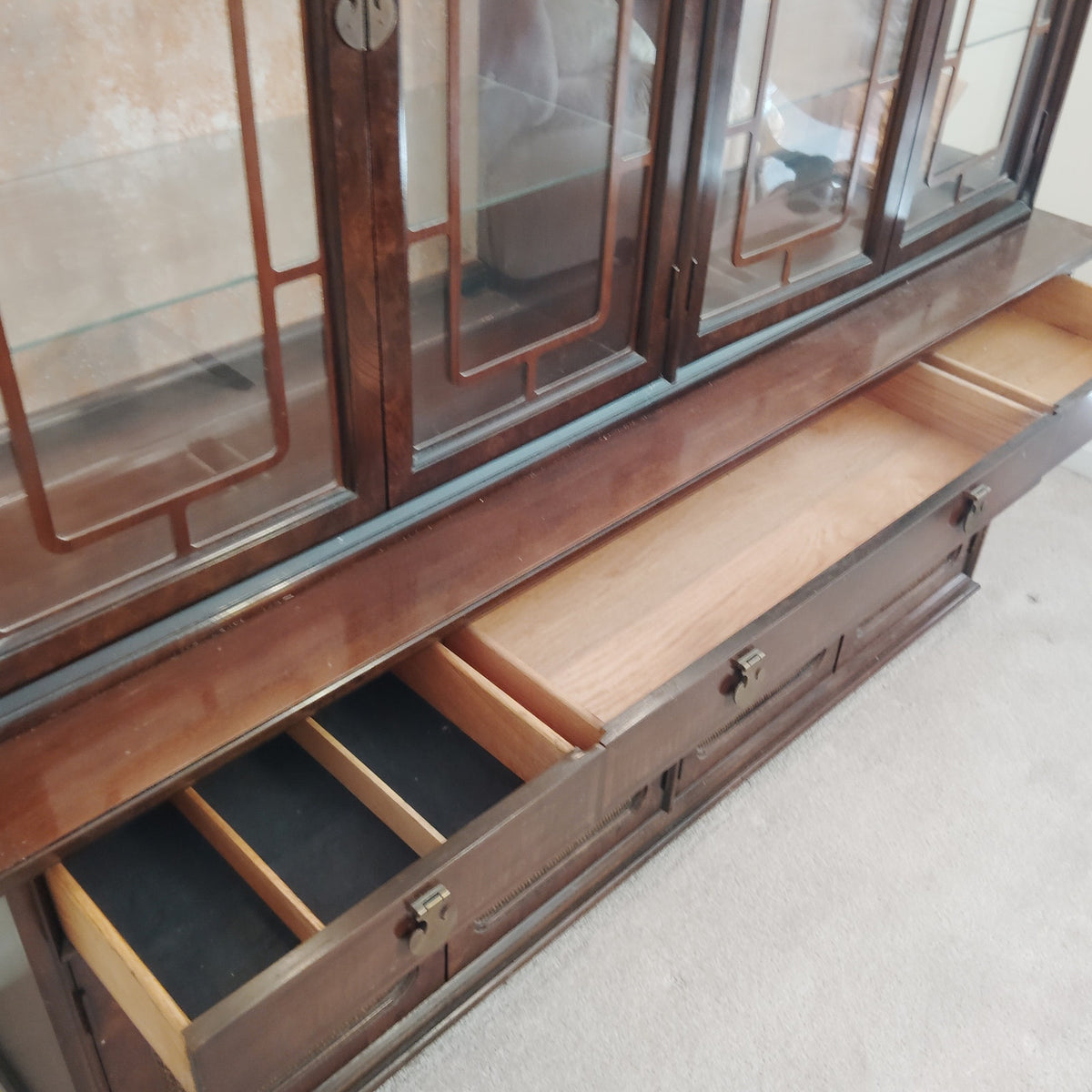 LOCAL PICKUP ONLY- 1960's Dark Wood Dining Set - Table, 6 Chairs & China Cabinet