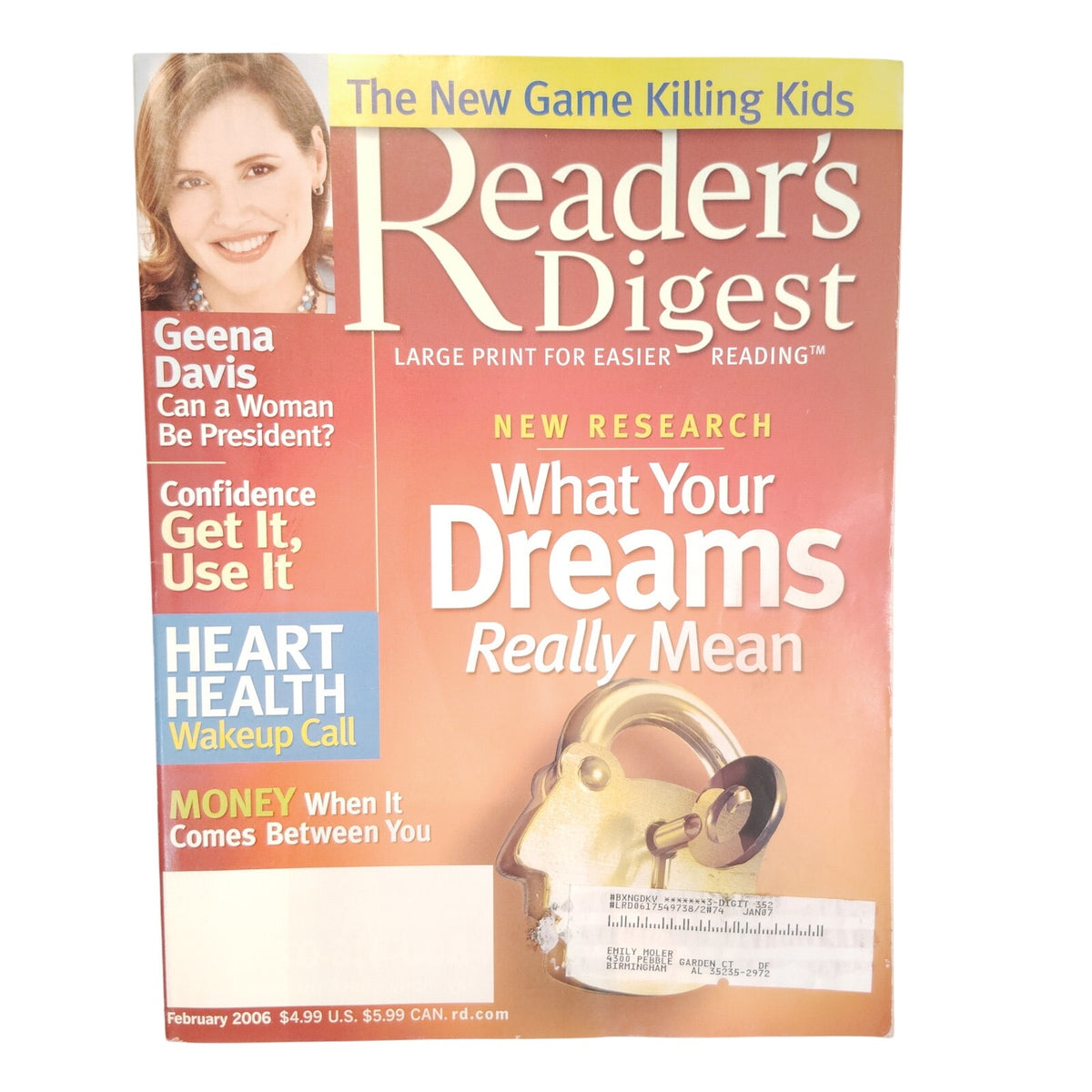 Reader's Digest February 2006 Magazine - Geena Davis Cover, C.F. Payne Art
