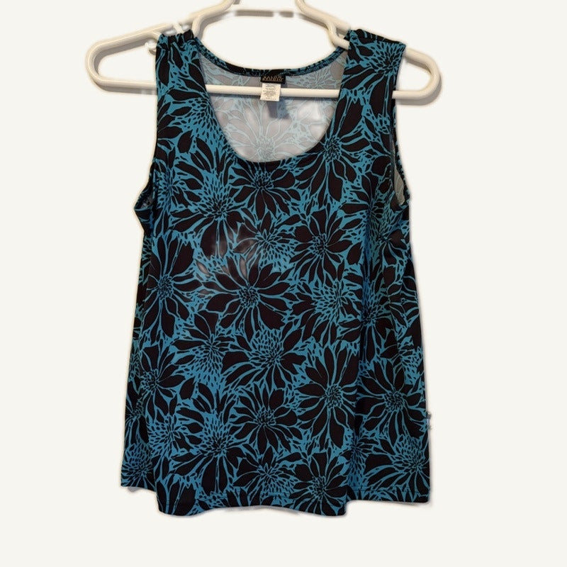 Lane Bryant Salon Studio 3-Piece Teal Floral Tank Pants Cardigan Set L/14-16