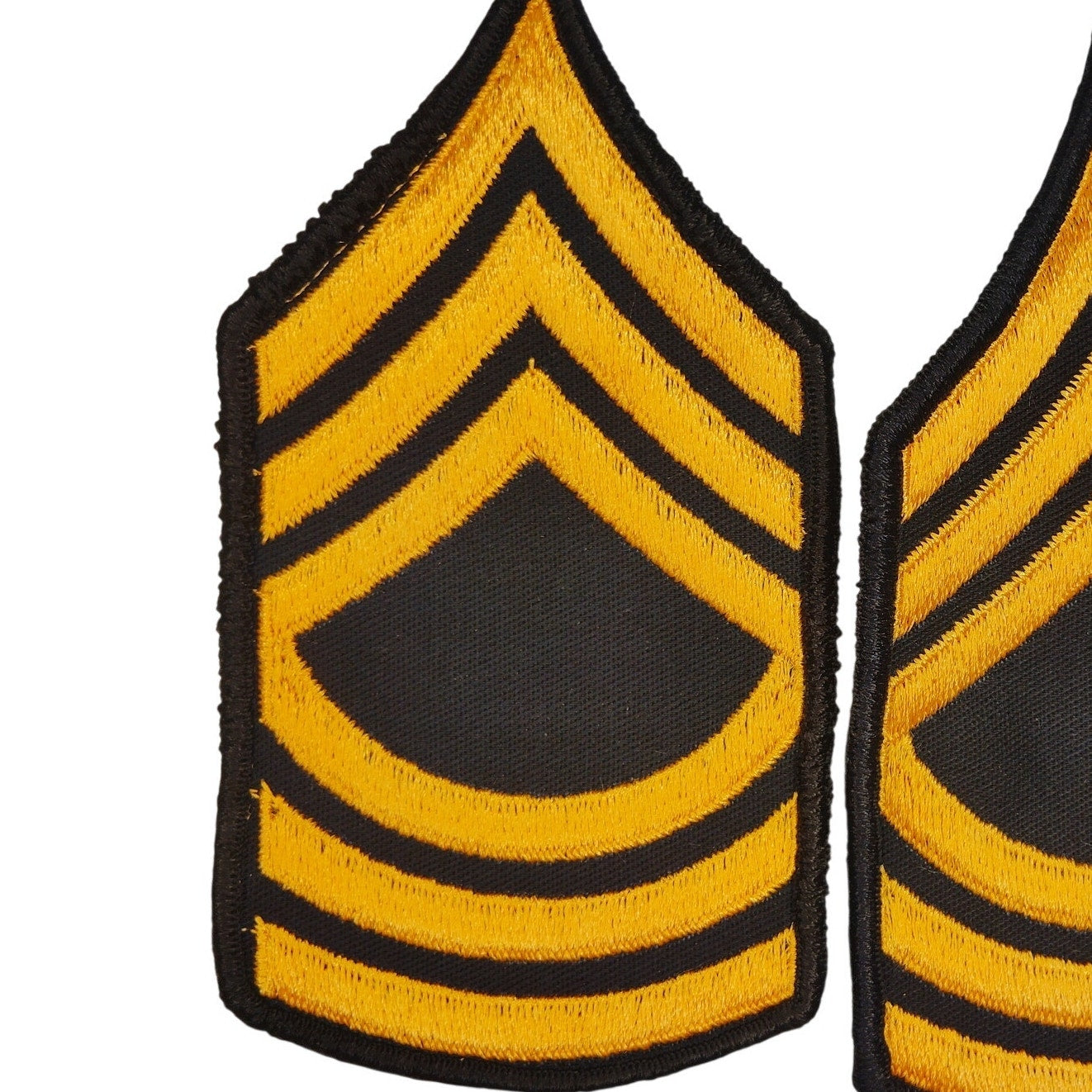 US Army Master Sergeant MSG E‑8 Gold on Black Rank Chevrons 3" × 5‑7/8" Pair