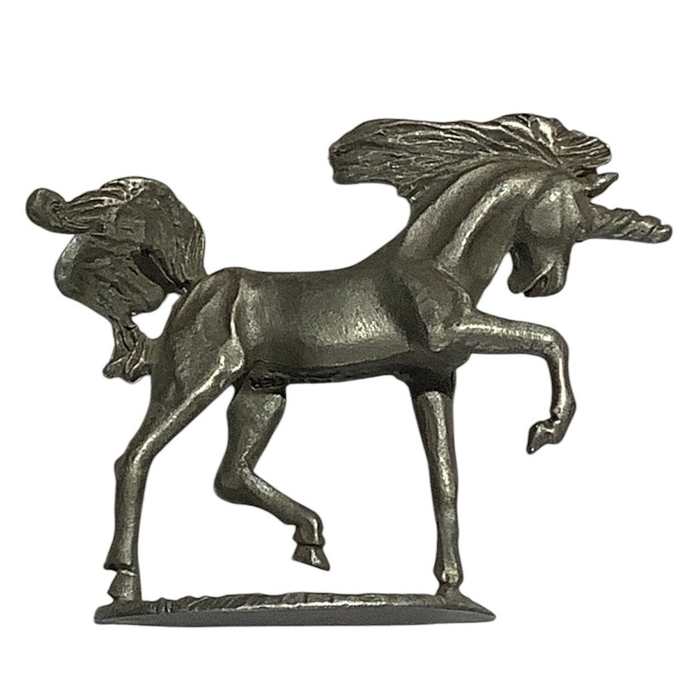 1980 Rawcliffe Pewter Unicorn in Dressage Ballet Stance, 2-5/8"L x 2-1/2"H - EUC
