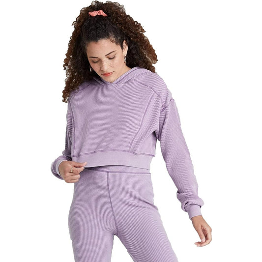 Wild Fable Waffle Knit Cropped Hoodie – Purple, Women’s Size Large