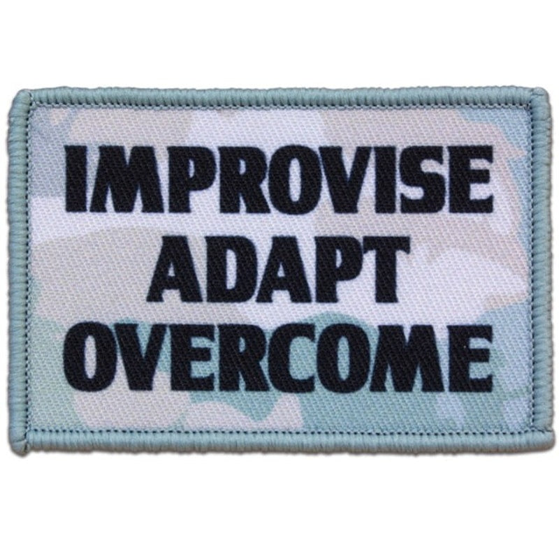Improvise Adapt Overcome Novelty Patch Red Rock 3" × 2" Printed Hook Back