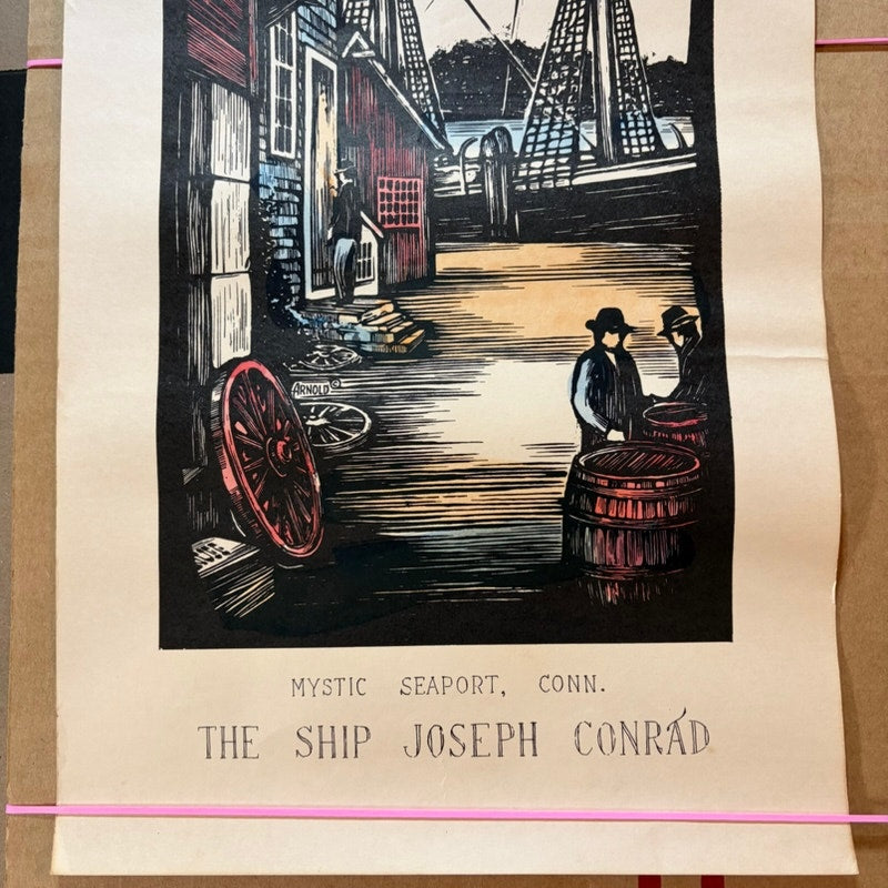 VTG James Arnold Mystic Seaport Woodblock Prints- Joseph Conrad & Chas. W Morgan