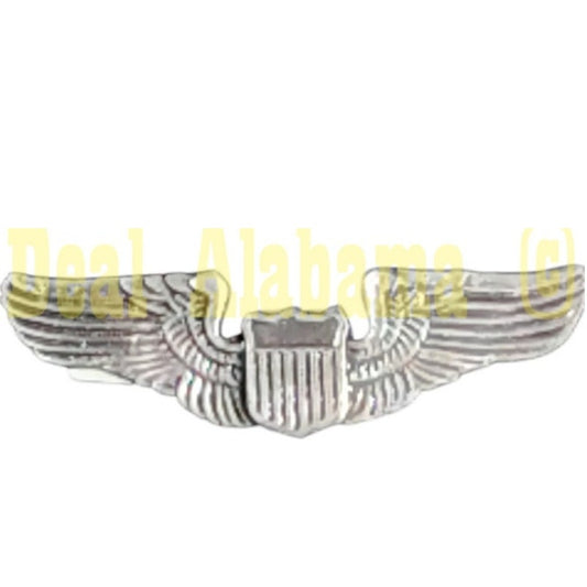 Army USAF Pilot Wings Hat, Lapel, Patinated Silver Finish Pin 1-1/4"W x 3/8"H