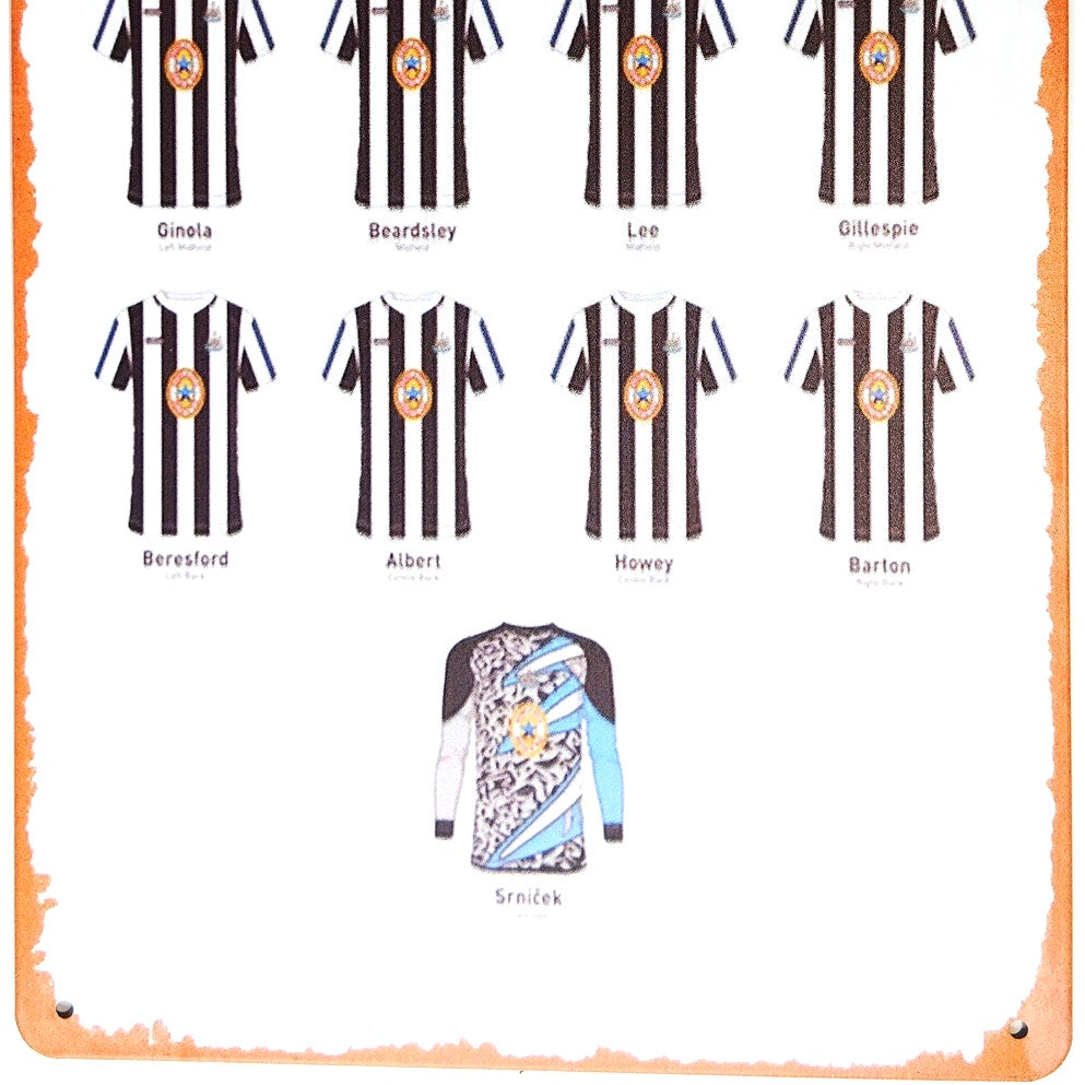 Newcastle Lineup Tin Sign 12×8 Retro Football Jersey Formation Metal Wall Decor