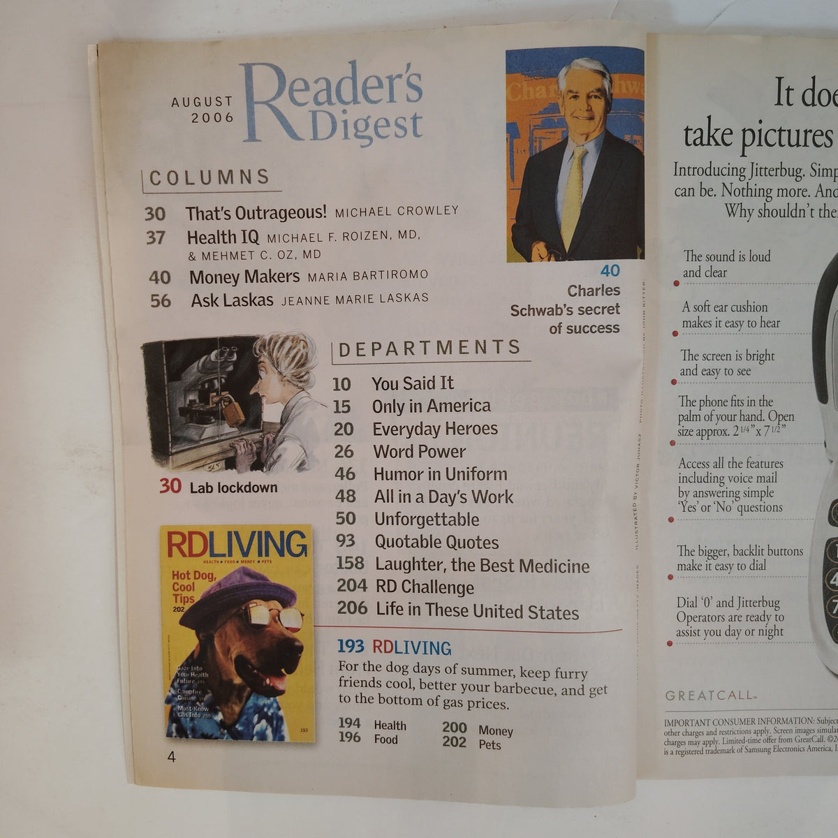 Reader's Digest August 2006 Large Print Magazine Nicolas Cage Back Issue