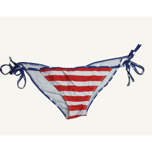 USA Flag Tie-Side Bikini Bottoms - Patriotic Red & Blue Swimwear (Size L)