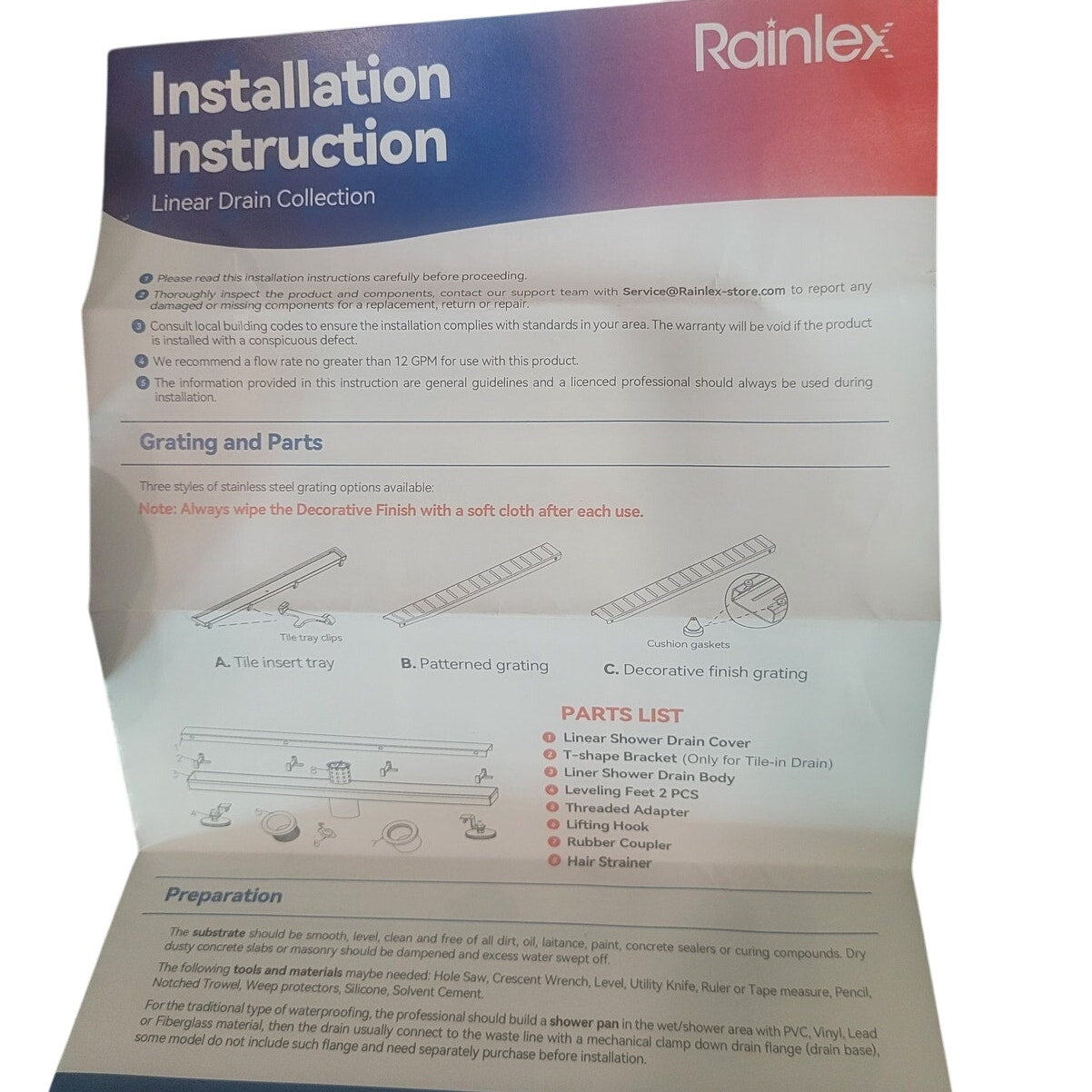 Rainlex 36" Stainless Steel Linear Shower Drain – Tile-in Cover, Brushed Gold