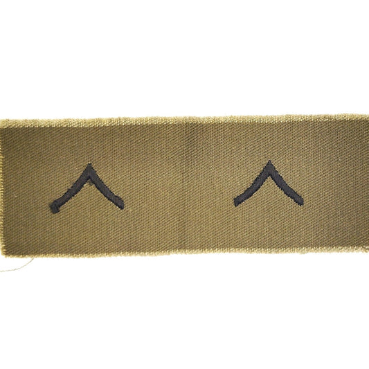 US Army PV2 E‑2 Rank Patch Pair Subdued ODG 4‑1/4" × 1‑1/2" Raw‑Edge Vintage