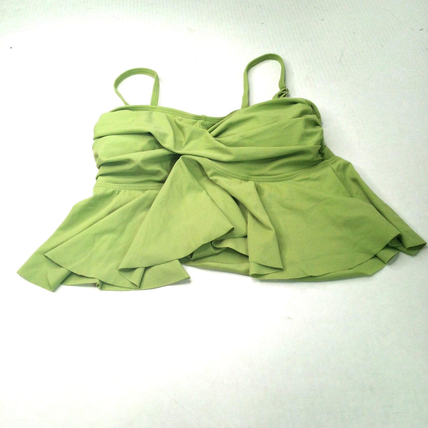 Ruched Tankini Swim Top, Size S (4) Light Green Ruffled Hem Spaghetti Straps