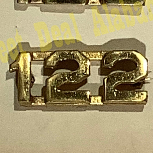 Early 1900s Brass C-Clasp Number "122" Collar Device 3/8"H Hat / Lapel Pin