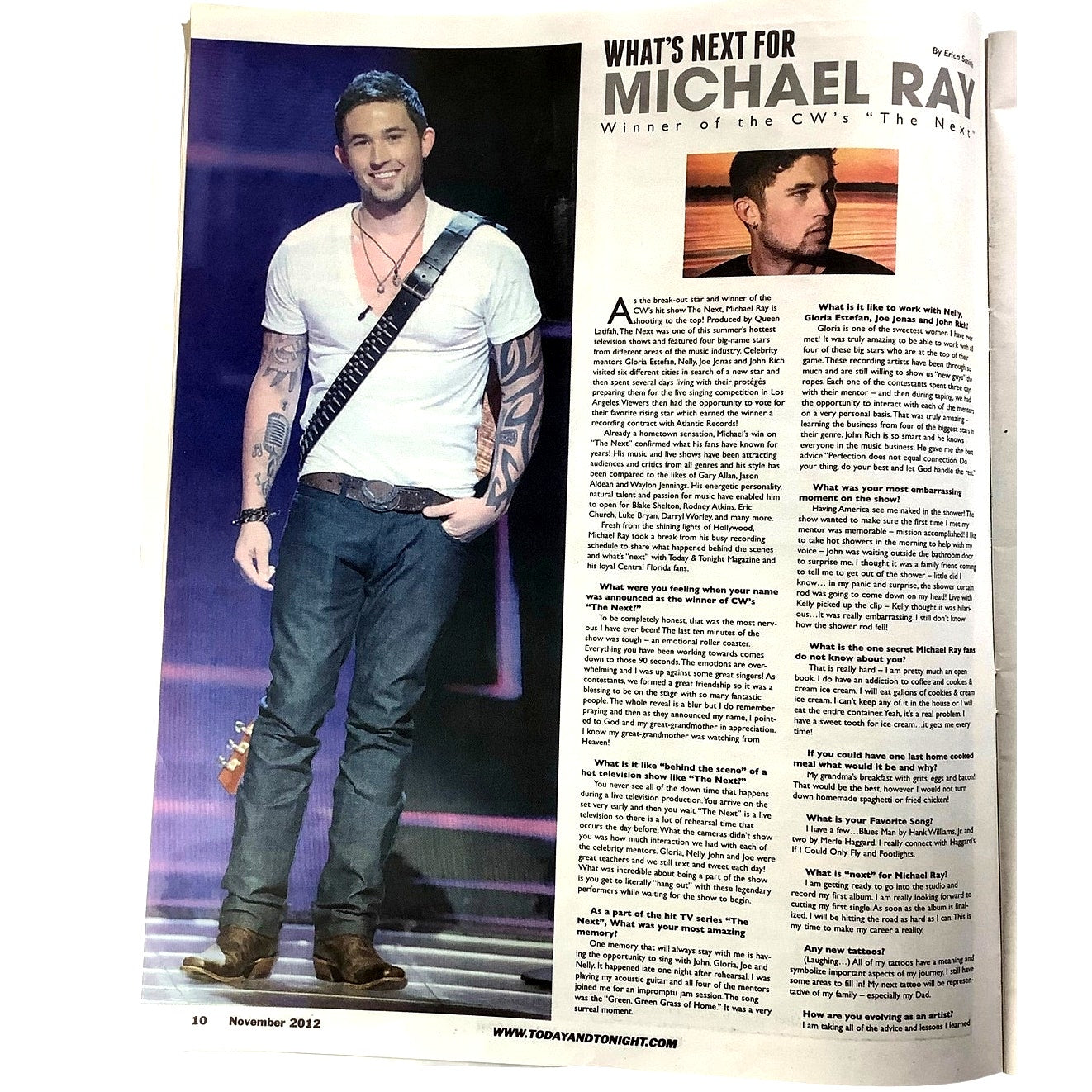 Today & Tonight Autographed Magazine by Michael Ray and Sara Michaels, Nov 2012