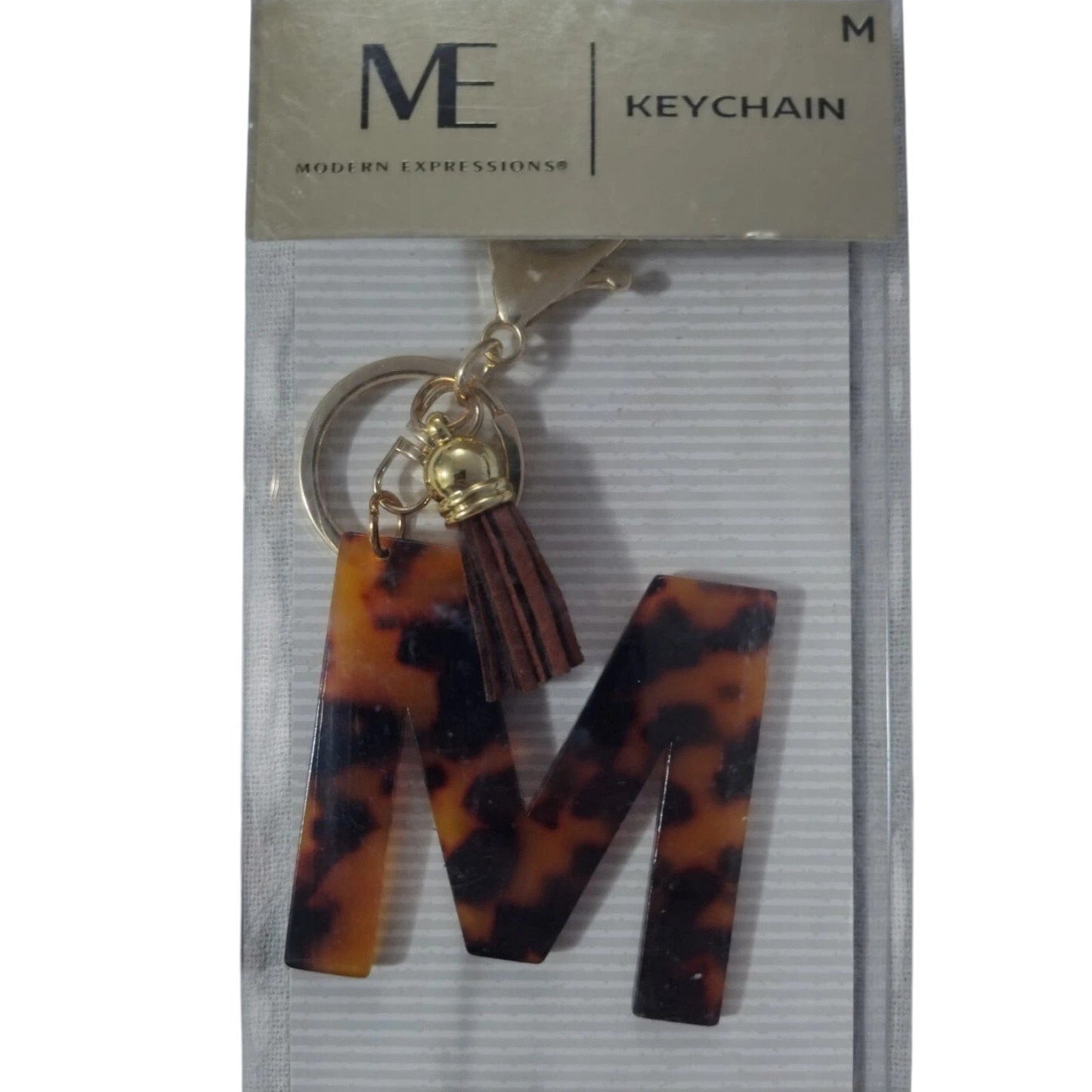 Modern Expressions Keychain – Letter “M” Brown Marble Tassel Fob