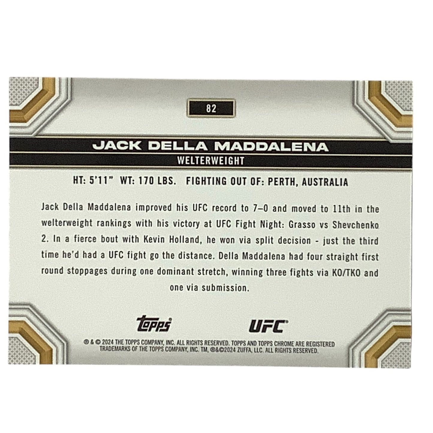 Jack Della Maddalena, Welterweight, UFC Card 82, 2024 Topps Chrome UFC, NM+
