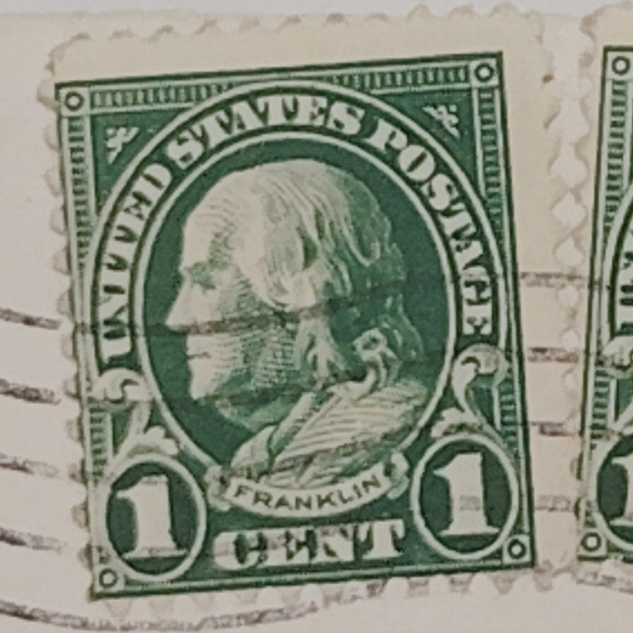 1925 Franklin 1¢ Stamps Lot of 2 Used w/ Oxford OH Postmark w/ Envelope & Letter