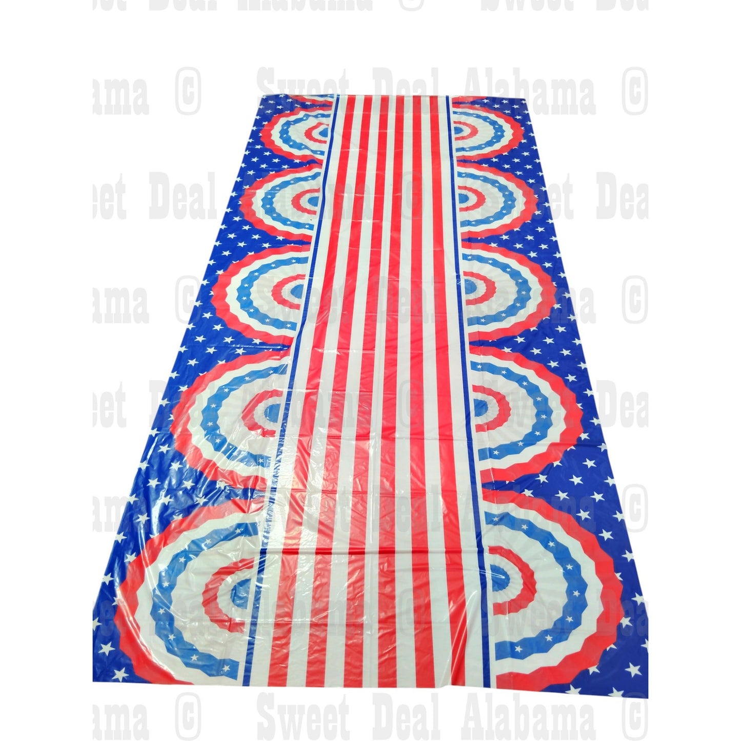 108" x 54" Plastic Tablecloth (2-Pk) July 4th, Patriotic Red/White/Blue Design
